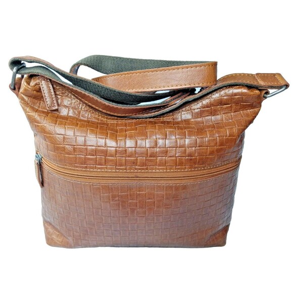 Jack Georges Buffalo Leather Midtown Shoulder Bag Woven Brown Voyager Collection - Picture 2 of 10